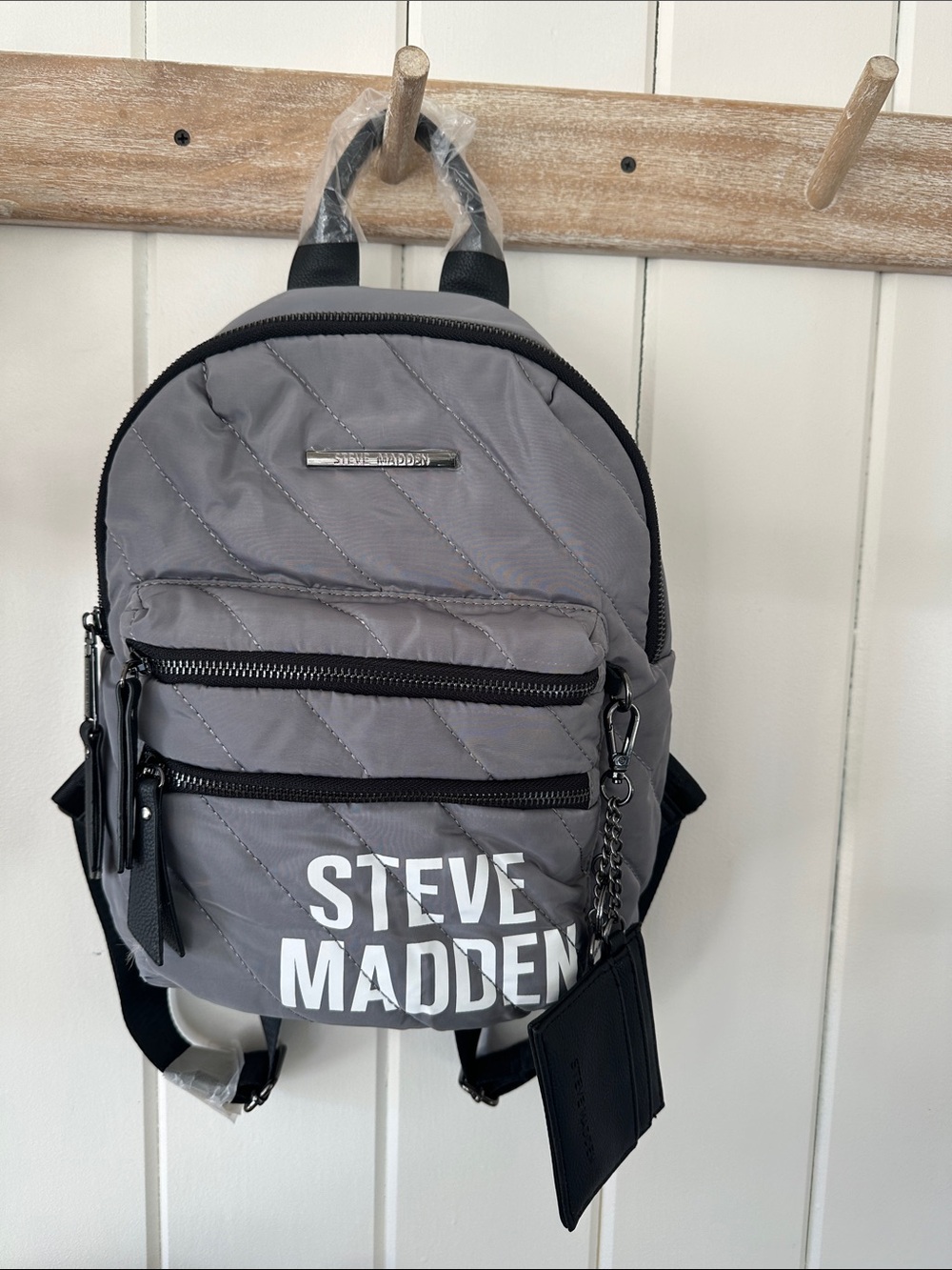 Steve Madden Gray Quilted Mini Backpack with Logo